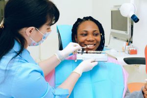 Woman at dentist for a smile makeover consultation